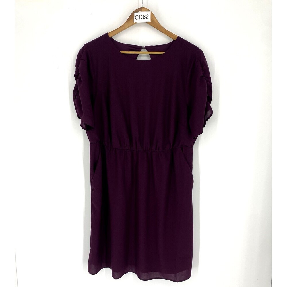 Torrid Plus Size Dark Purple 1X Skater Dress Ruched Sleeves Pockets Cut Out